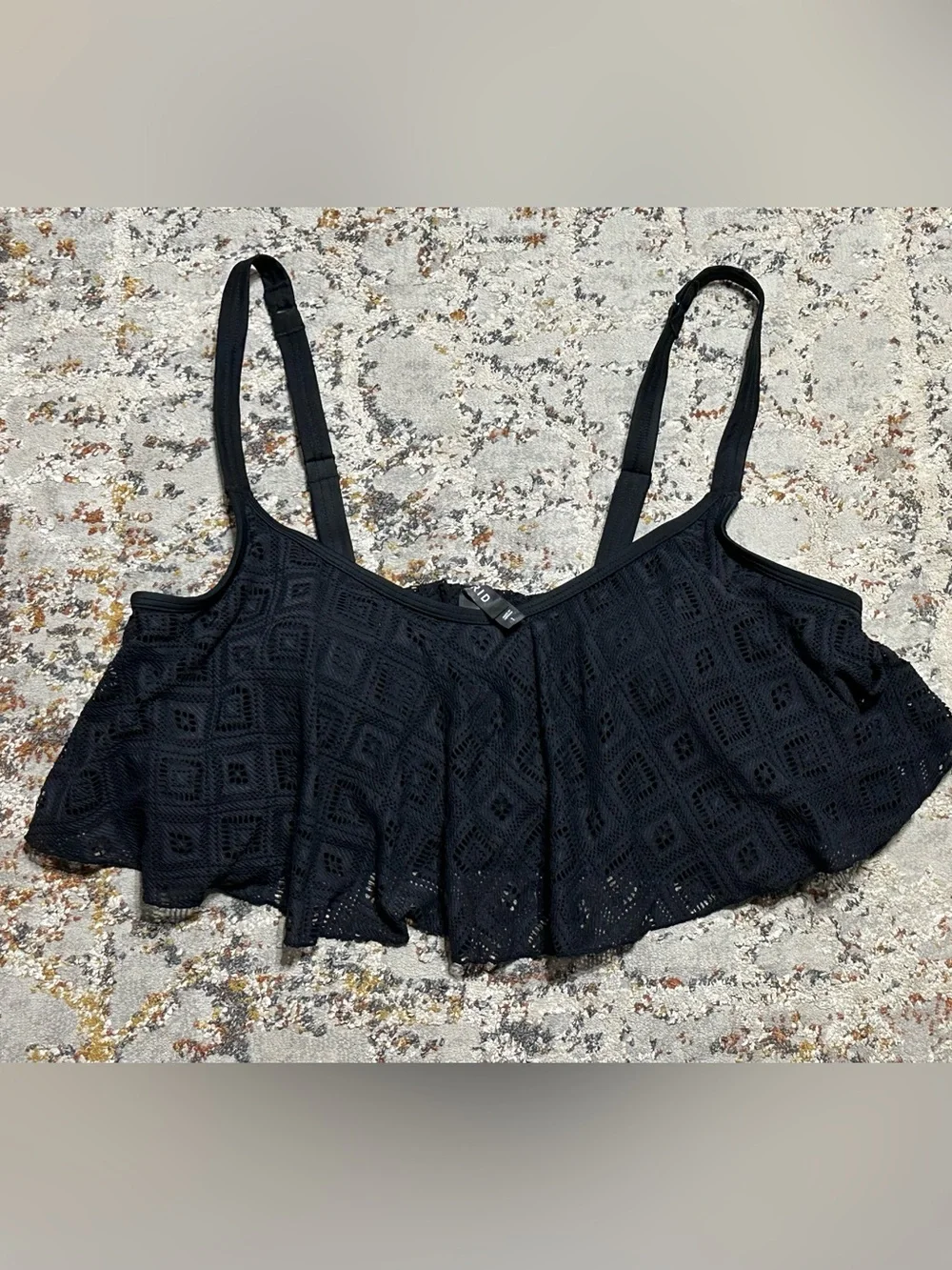 TORRID Crochet Lace Flounce Bikini Top Black size 1X